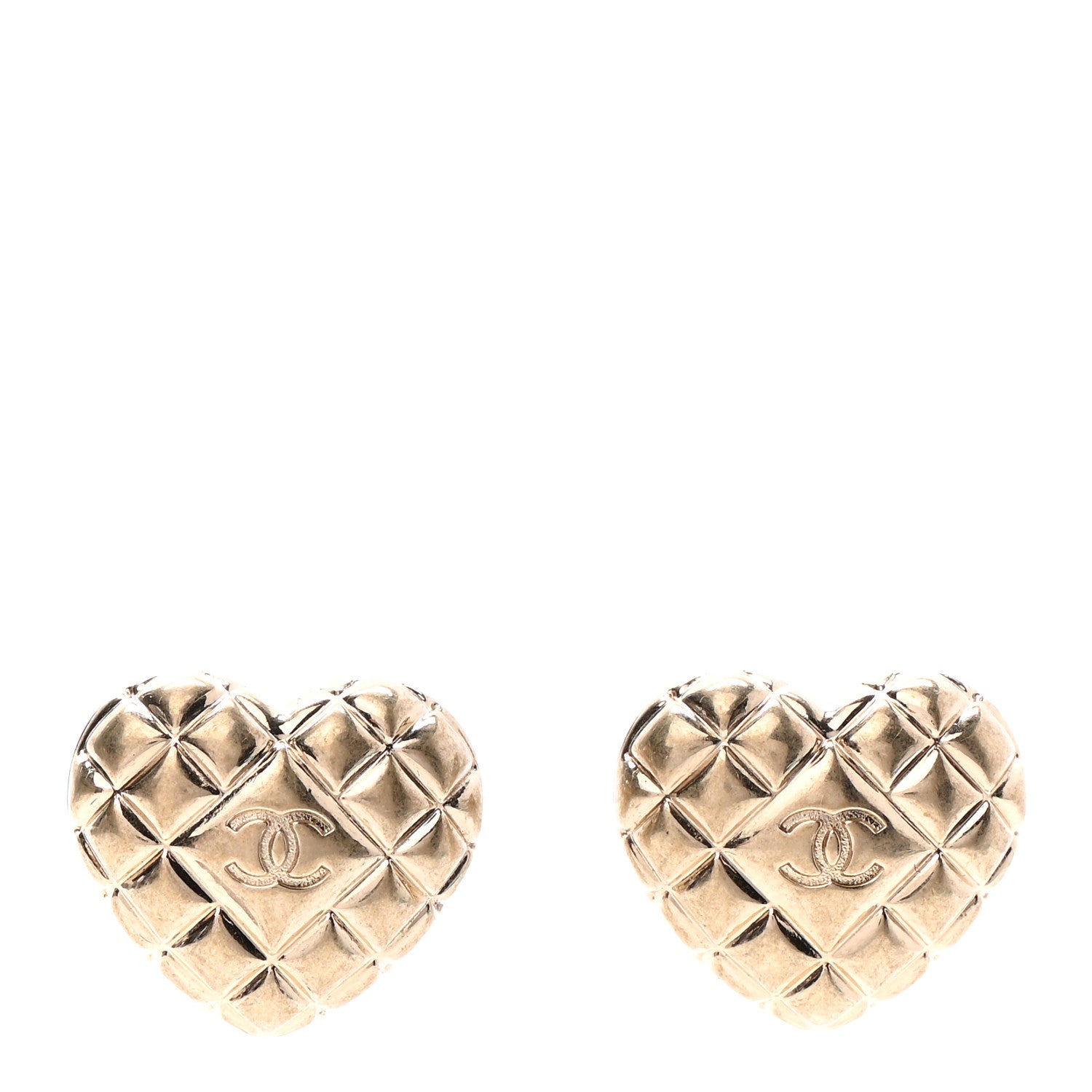 Chanel Quilted CC Heart Earrings Gold 1 of 4