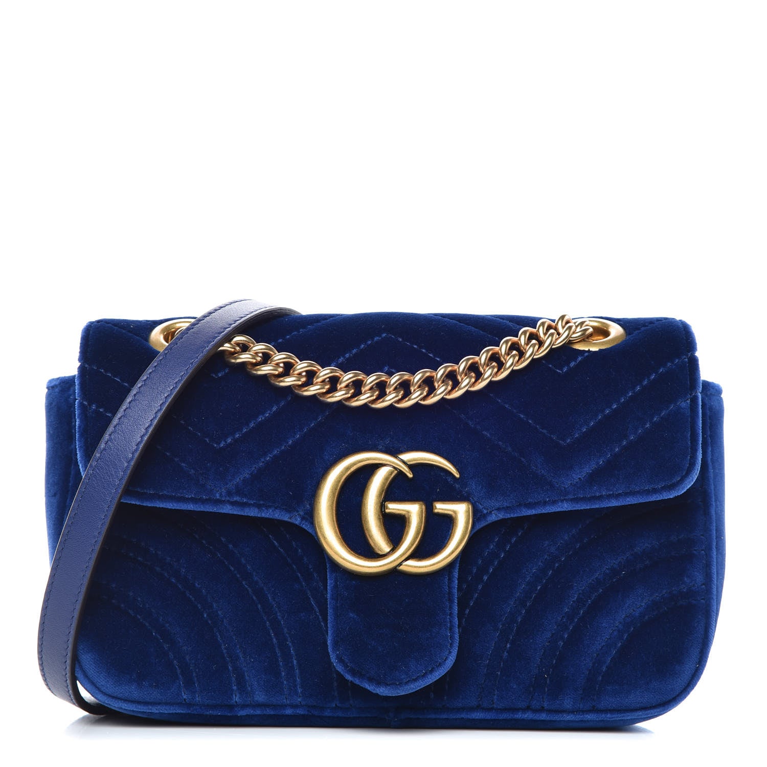 Gucci Velvet Matelasse Mini GG Marmont Shoulder Bag Cobalt Blue 1 of 7