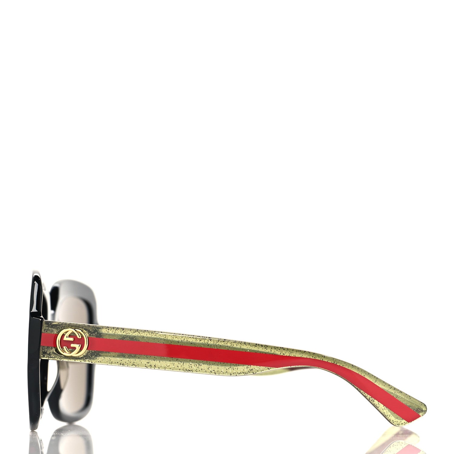 Gucci Acetate Square Frame Web Glitter Sunglasses GG0036SN Black Green 2 of 8