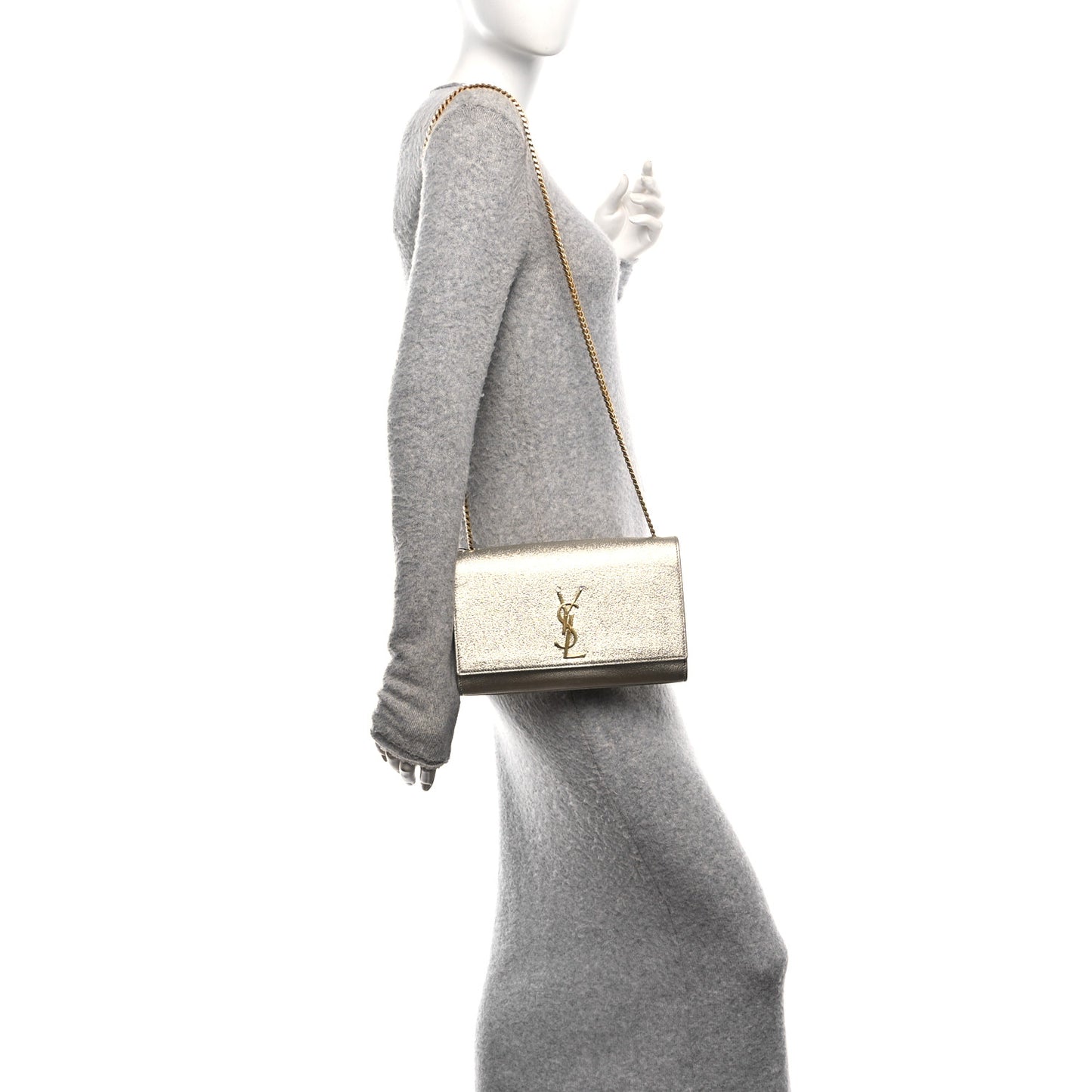 Metallic Calfskin Medium Classic Monogram Kate Satchel Pale Gold
