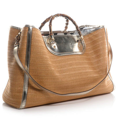 Gucci Straw Bamboo Handle Tote Silver 3 of 10