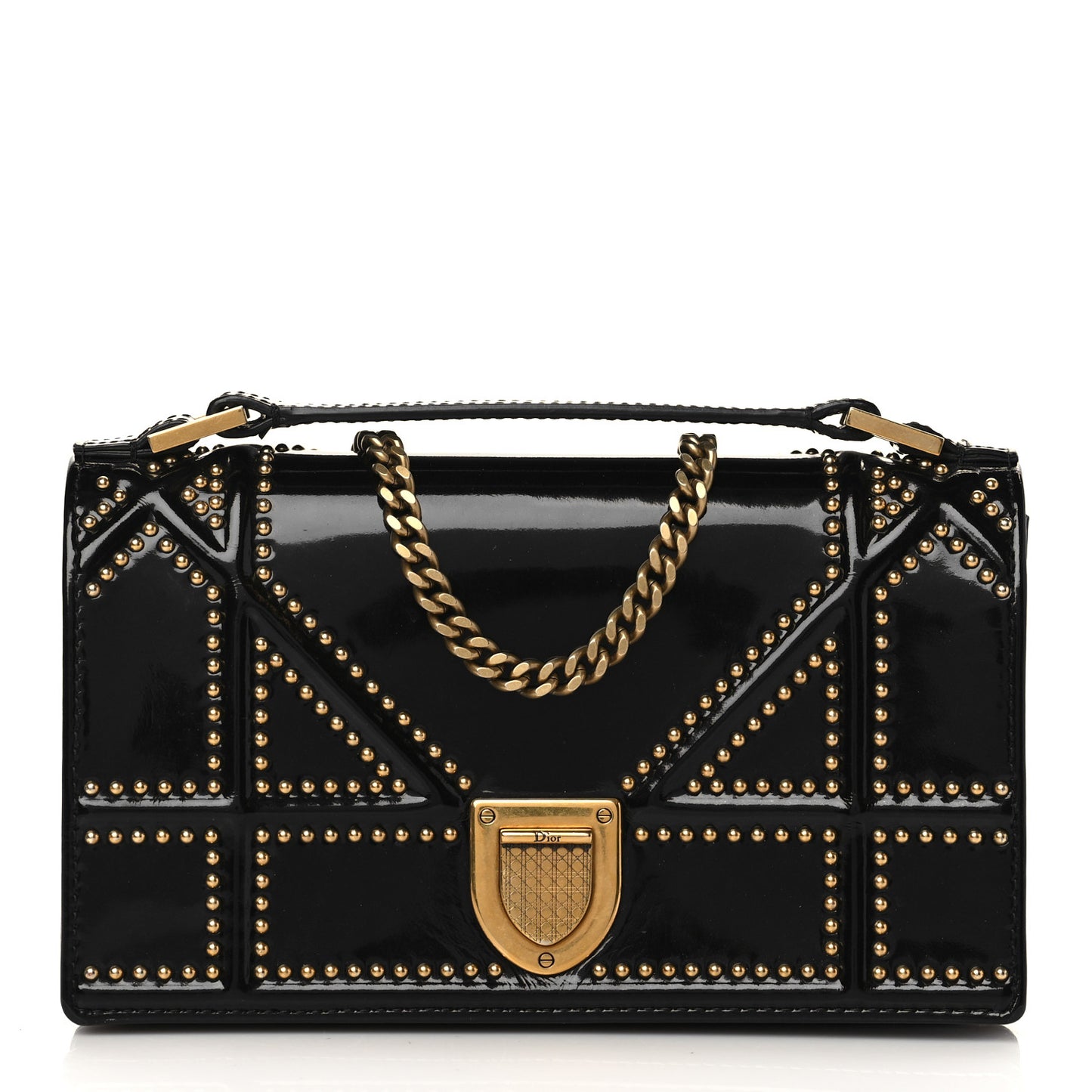 Patent Studded Diorama Flap Bag Black