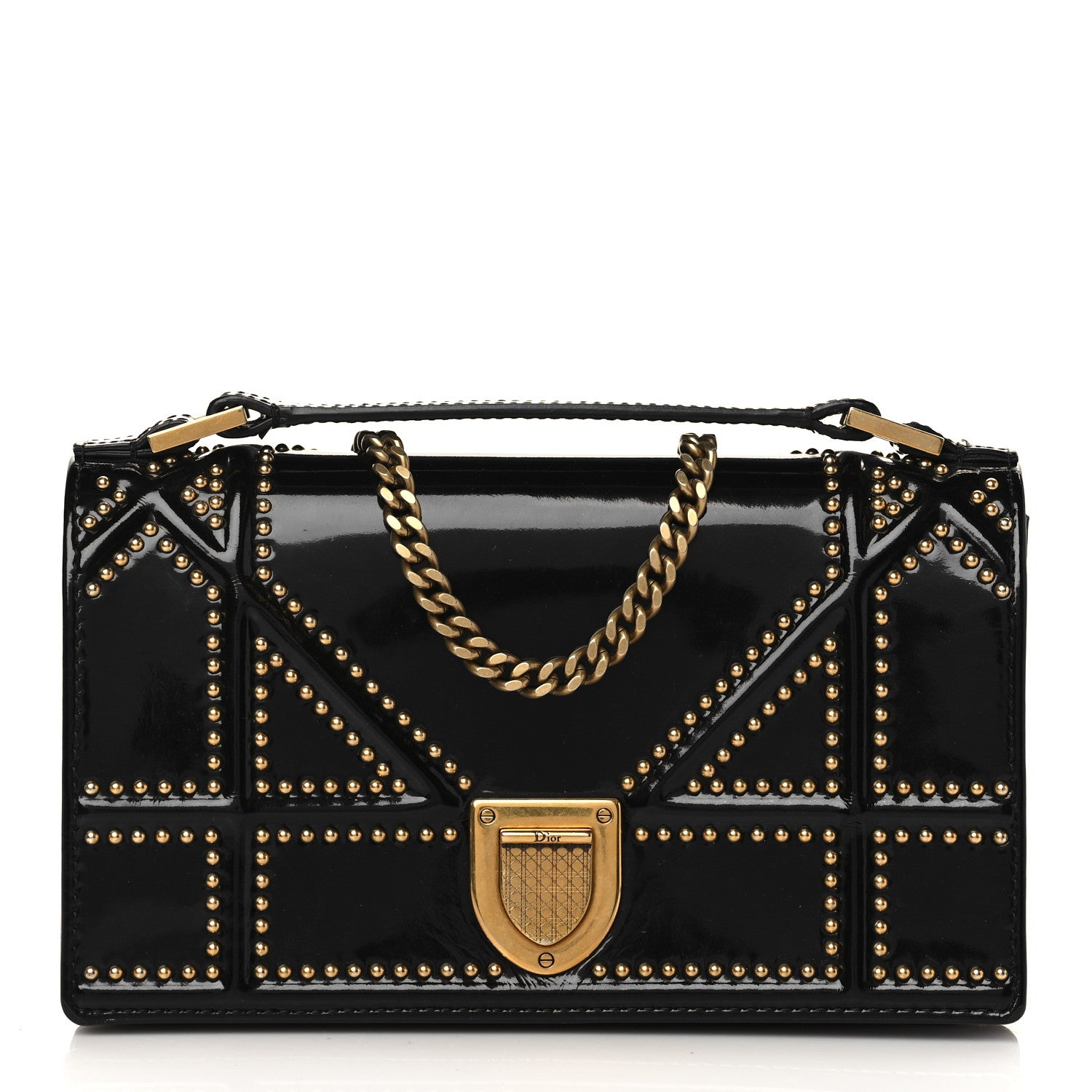 Christian Dior Patent Studded Diorama Flap Bag Black 3 of 7
