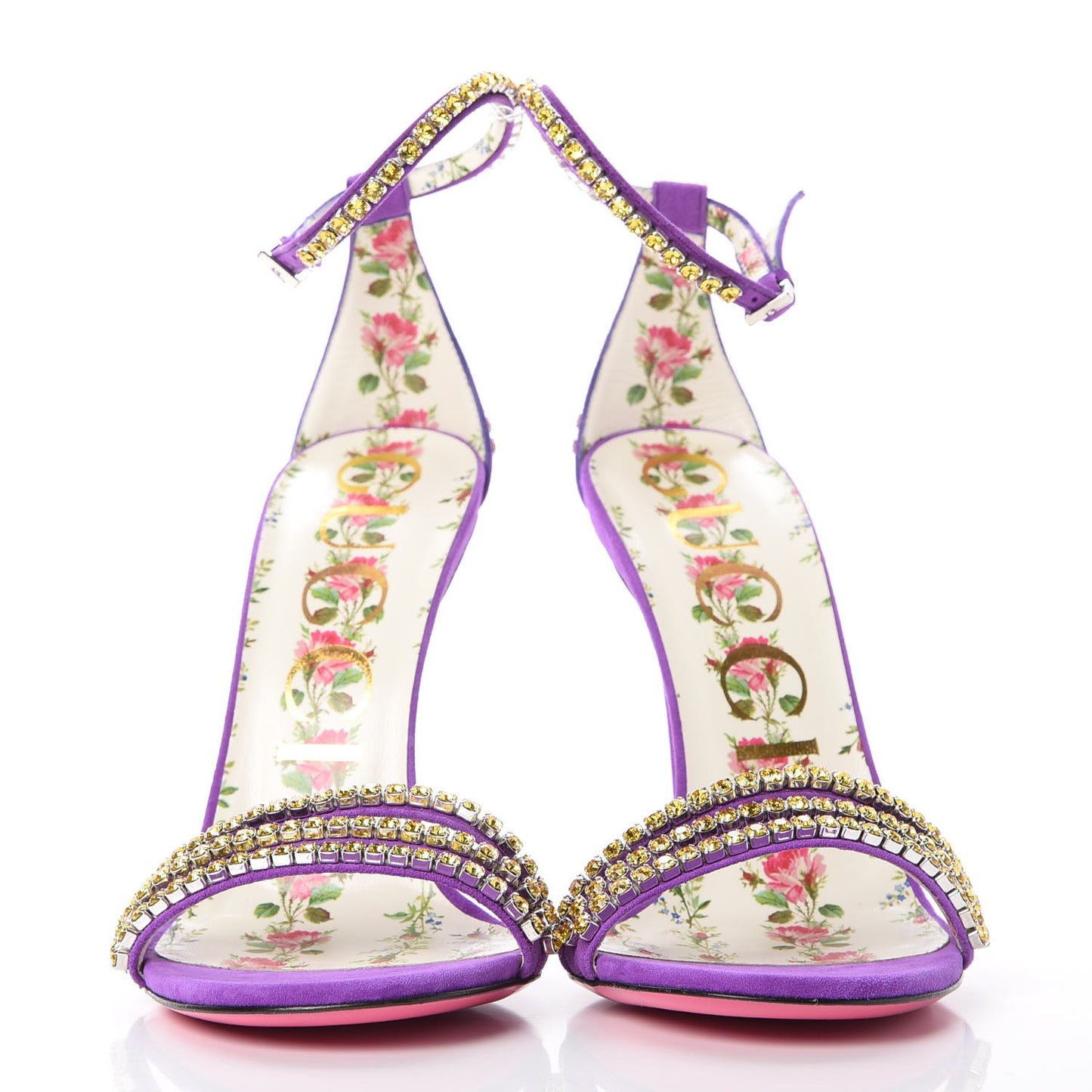 Kid Scamosciato Crystal Ankle Strap High Heel Sandals 37.5 Light Topaz Shine Purple