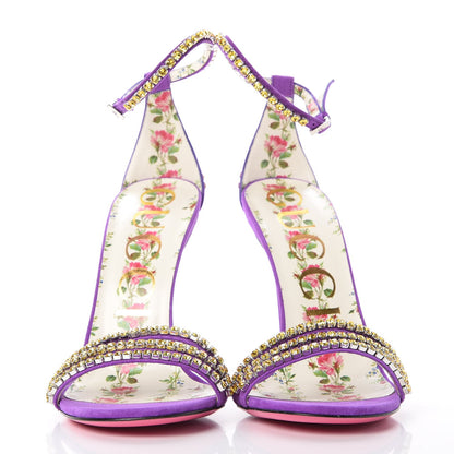 Gucci Kid Scamosciato Crystal Ankle Strap High Heel Sandals 37.5 Light Topaz Shine Purple 2 of 8