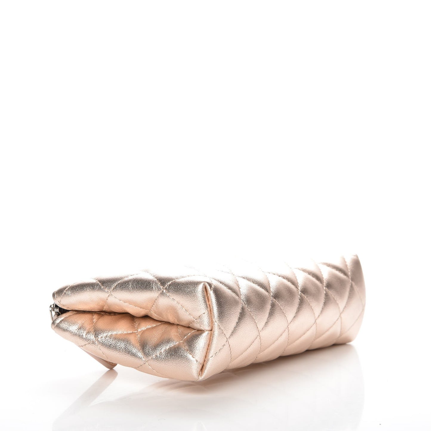 Iridescent Lambskin Quilted Cosmetic Pouch Light Gold