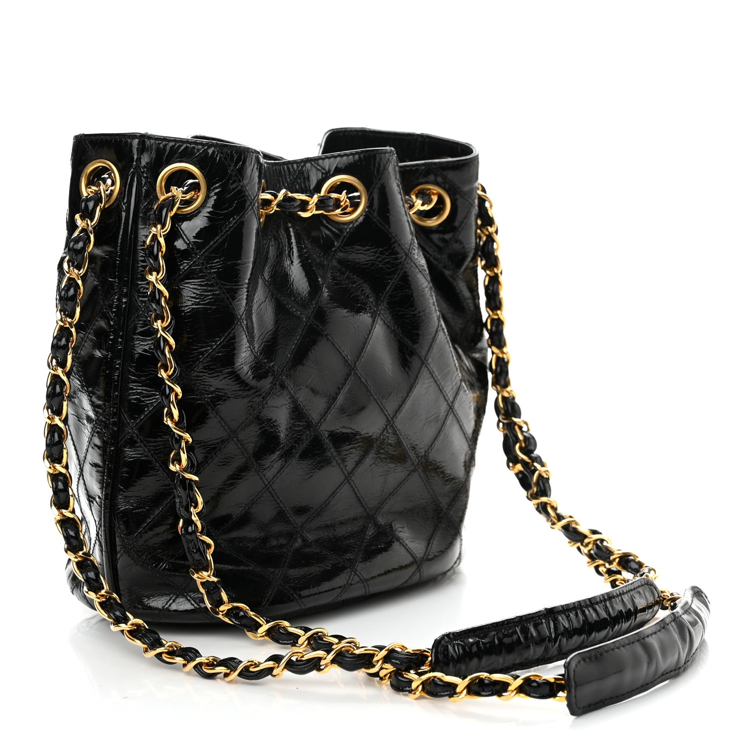 Chanel Patent Stitched Drawstring Shoulder Bag Black 4 of 15