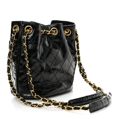 Chanel Patent Stitched Drawstring Shoulder Bag Black 4 of 15