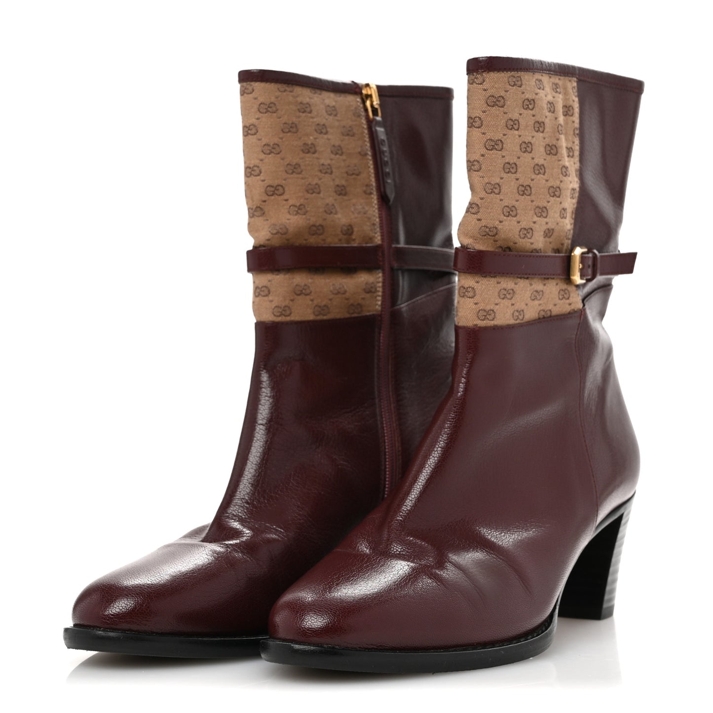 Monogram GG Mignon Quentin Granada Kid Ankle Boots 37.5 Vintage Bordeaux Dusty Brown