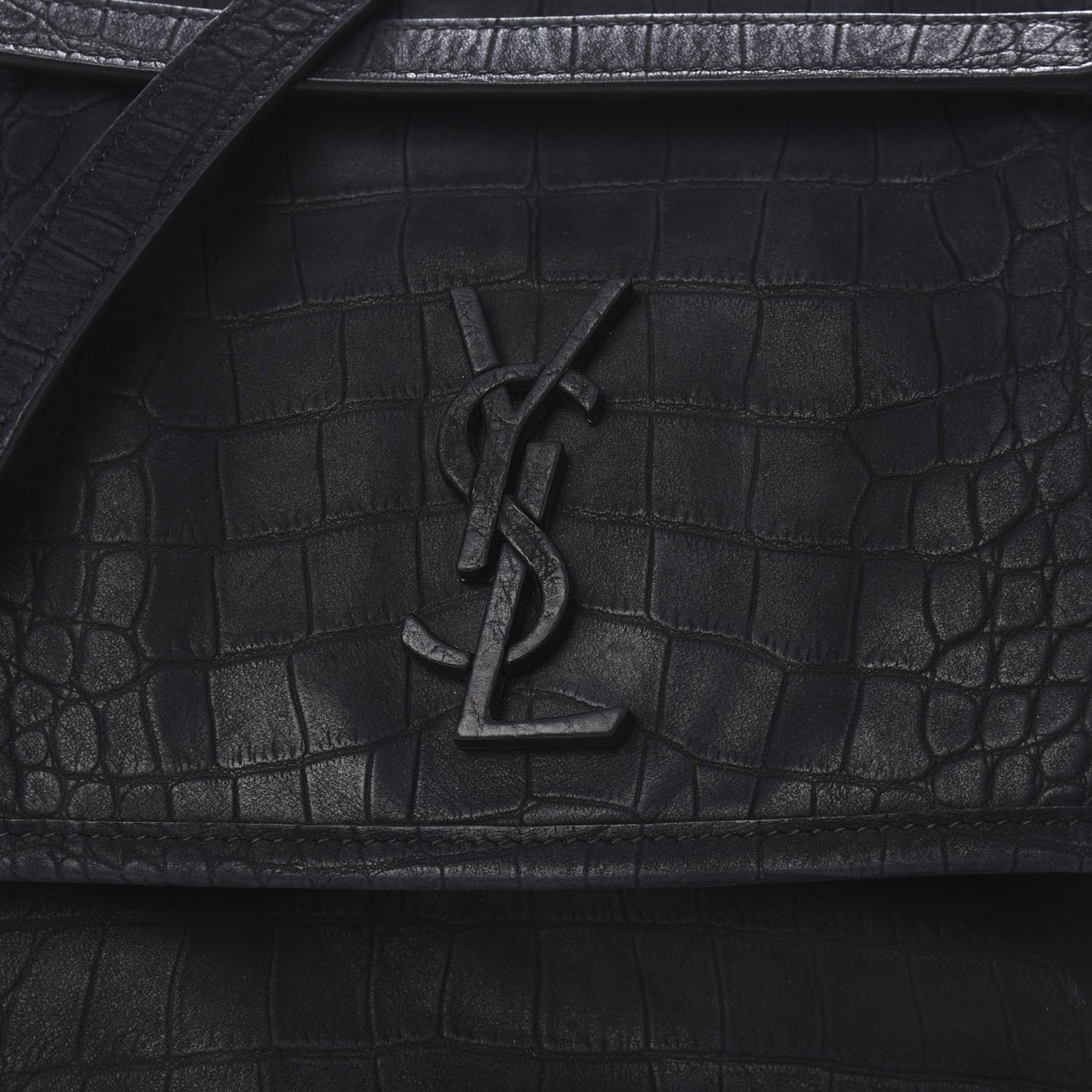 Nubuck Crocodile Embossed Monogram Medium Niki Chain Satchel Black