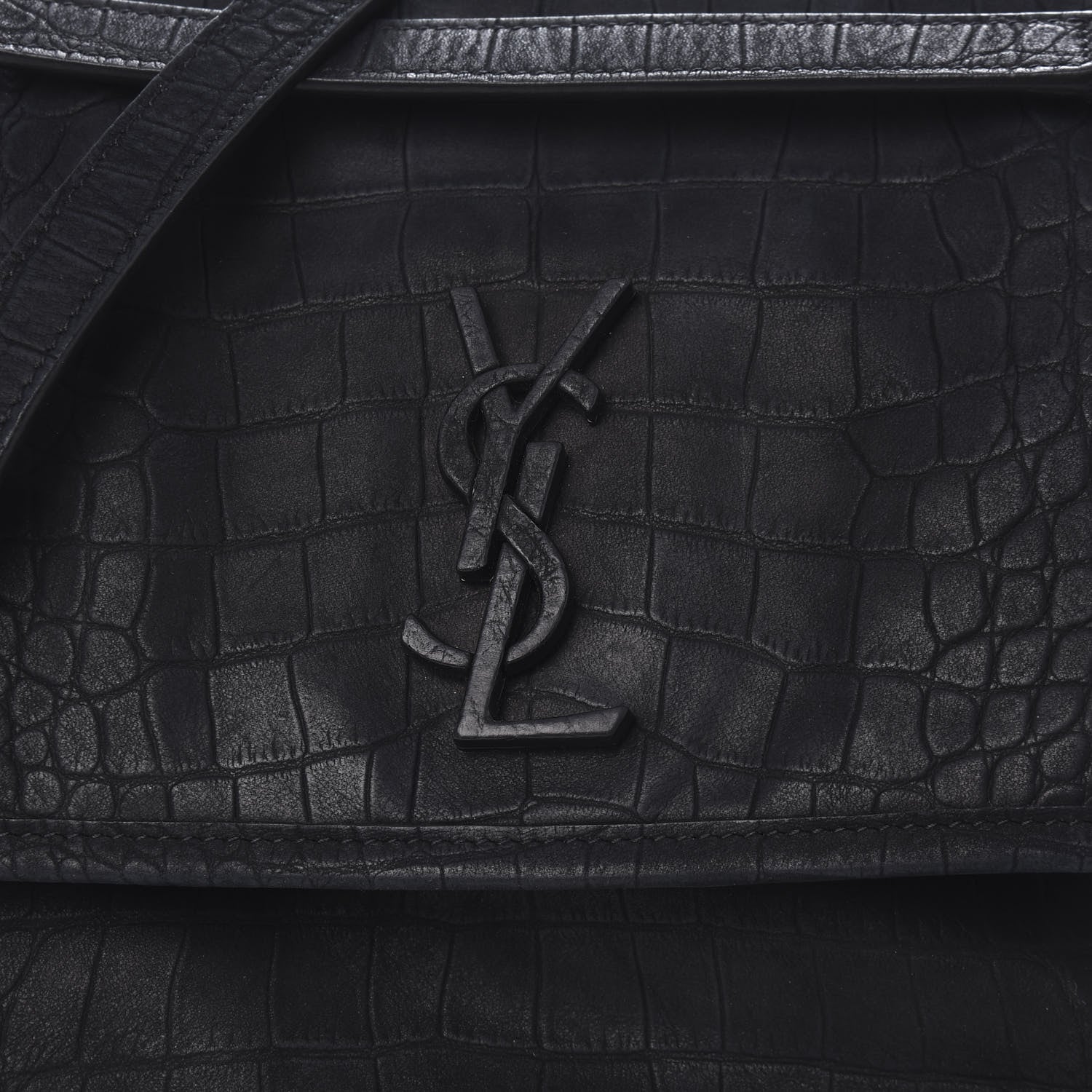 Saint Laurent Nubuck Crocodile Embossed Monogram Medium Niki Chain Satchel Black 9 of 9
