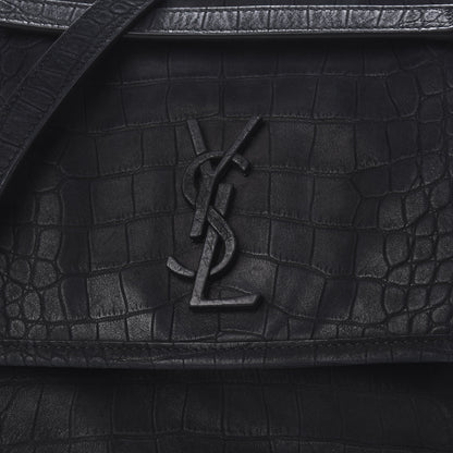 Saint Laurent Nubuck Crocodile Embossed Monogram Medium Niki Chain Satchel Black 9 of 9