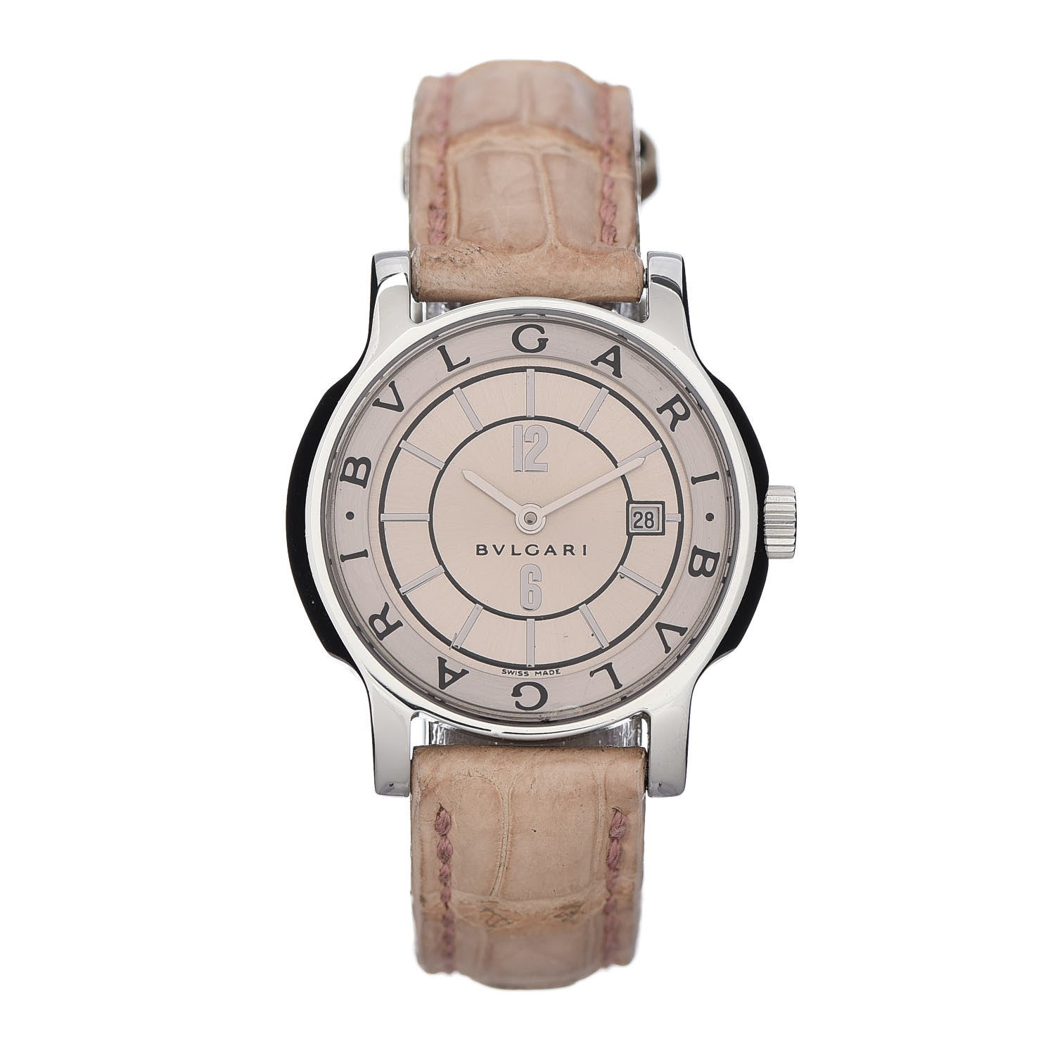 Bulgari Stainless Steel Alligator 29mm Solotempo Quartz Watch Pink 1 of 5