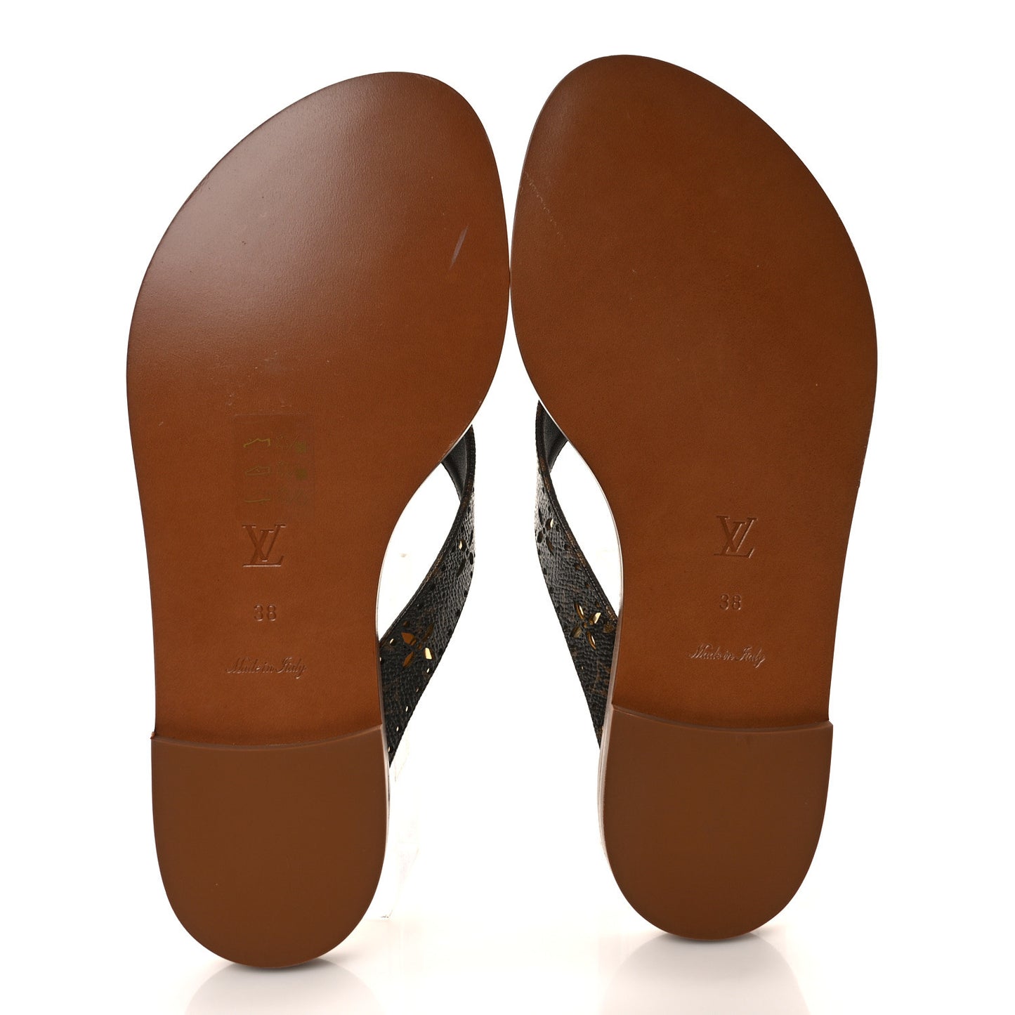 Monogram Sunny Flat Thong Sandals 38 Brown