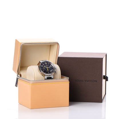 Louis Vuitton Stainless Steel Alligator Diamond 41mm Tambour Chronograph Automatic Watch Brown 9 of 9