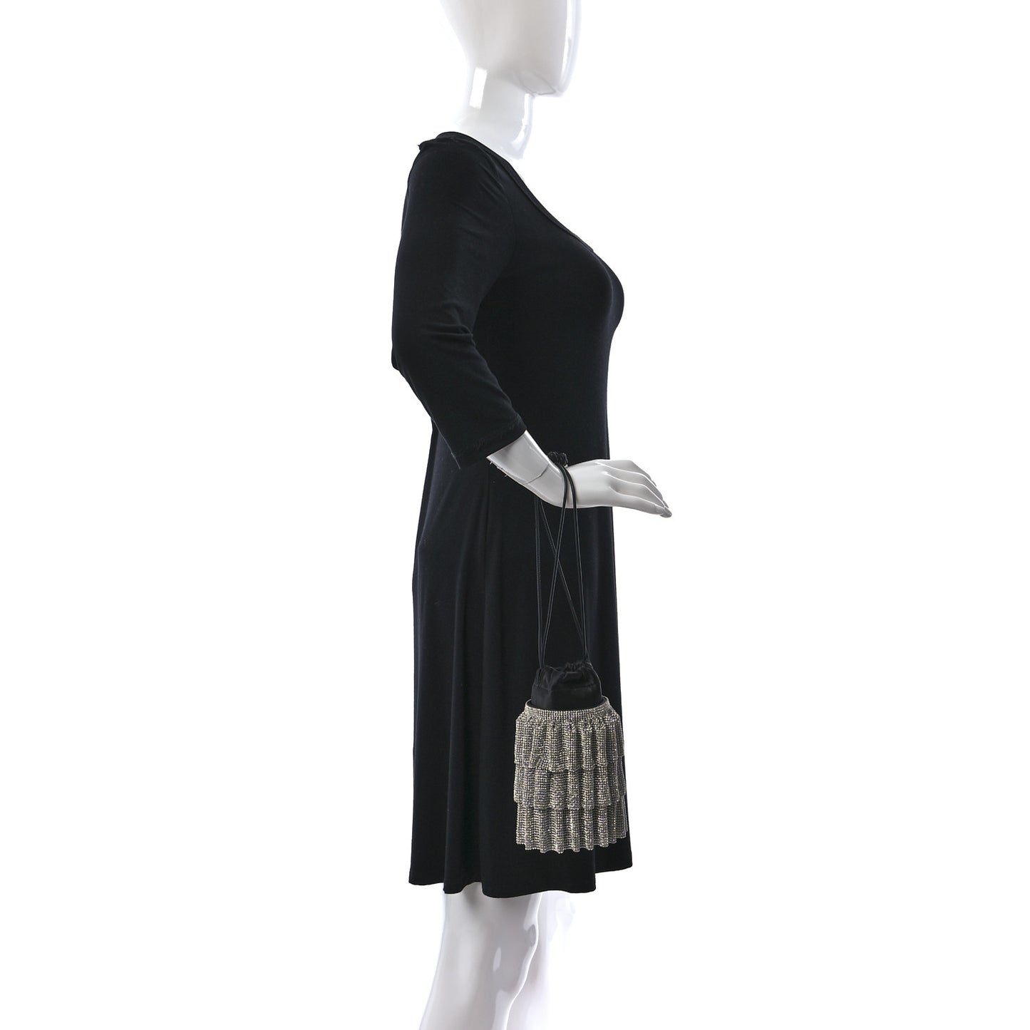 Satin Mesh Crystal Rhinestone Drawstring Pouch White Black