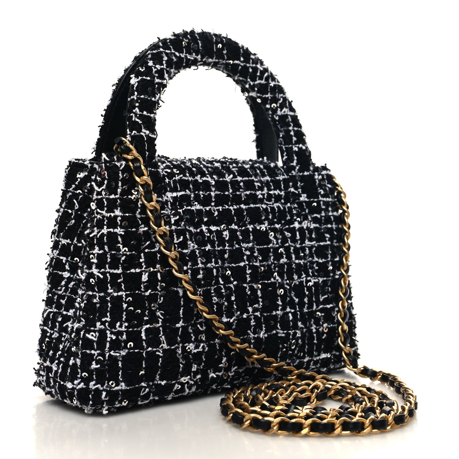 Chanel Tweed Quilted Nano Kelly Shopper Black White 3 of 11