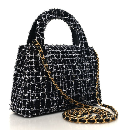 Chanel Tweed Quilted Nano Kelly Shopper Black White 3 of 11