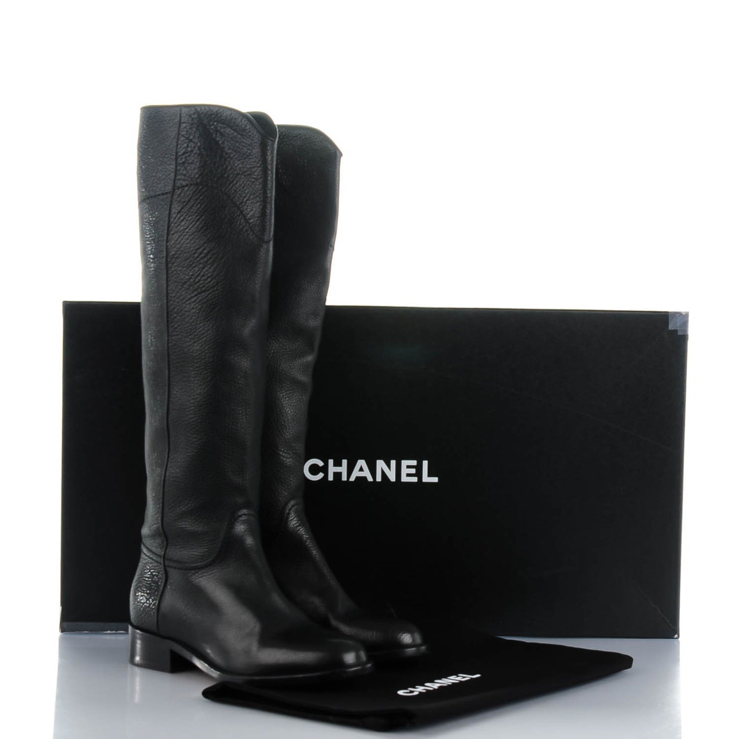 Calfskin Ascot Riding Boots 35.5 Black