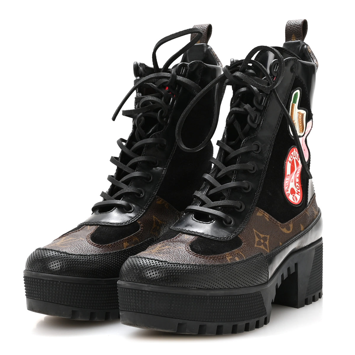 Louis Vuitton Suede Calfskin Monogram LV Black Heart Laureate Platform Desert Boots 37.5 Black 4 of 8