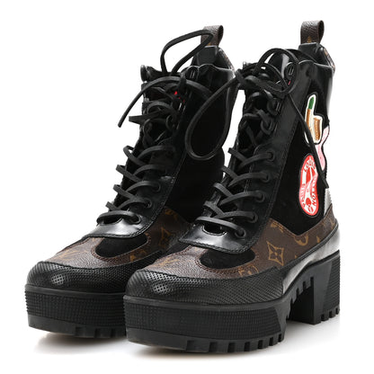 Louis Vuitton Suede Calfskin Monogram LV Black Heart Laureate Platform Desert Boots 37.5 Black 4 of 8