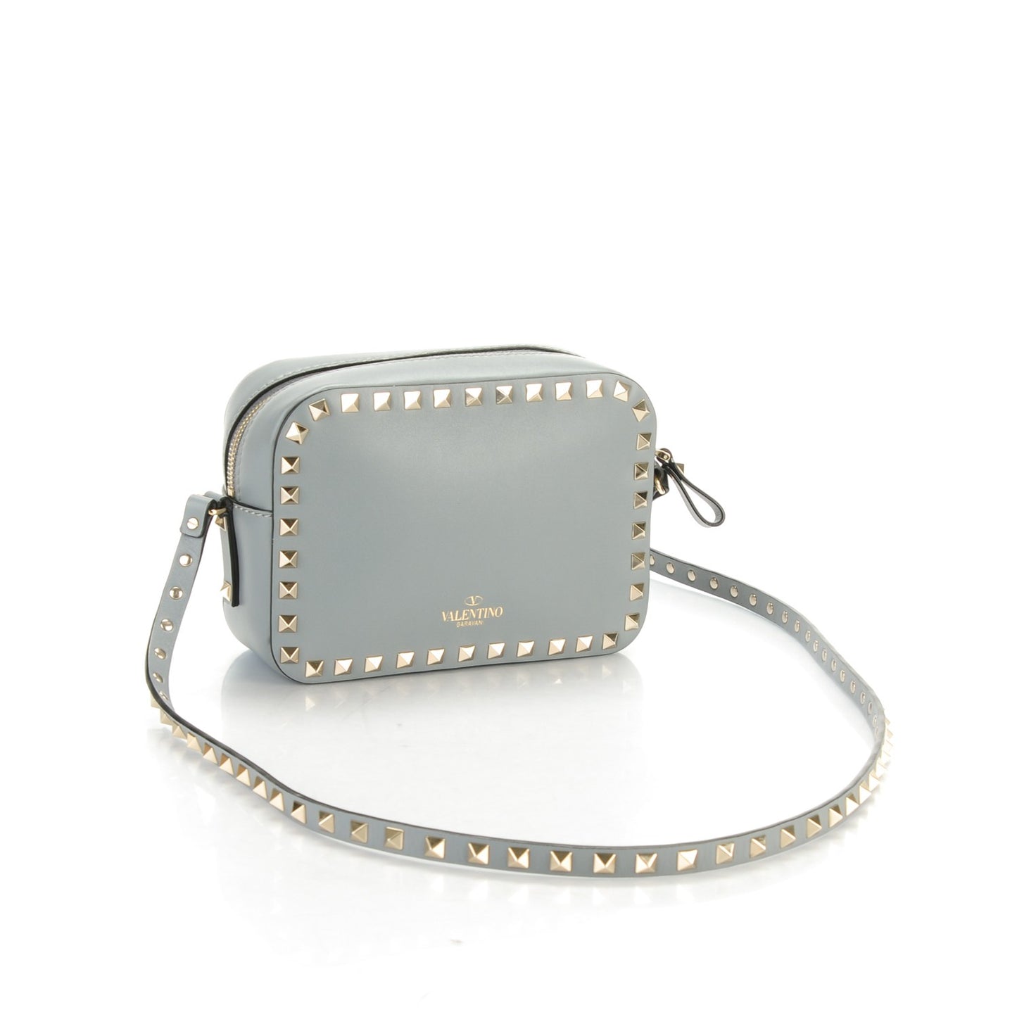 Calfskin Rockstud Camera Crossbody Bag Light Stone