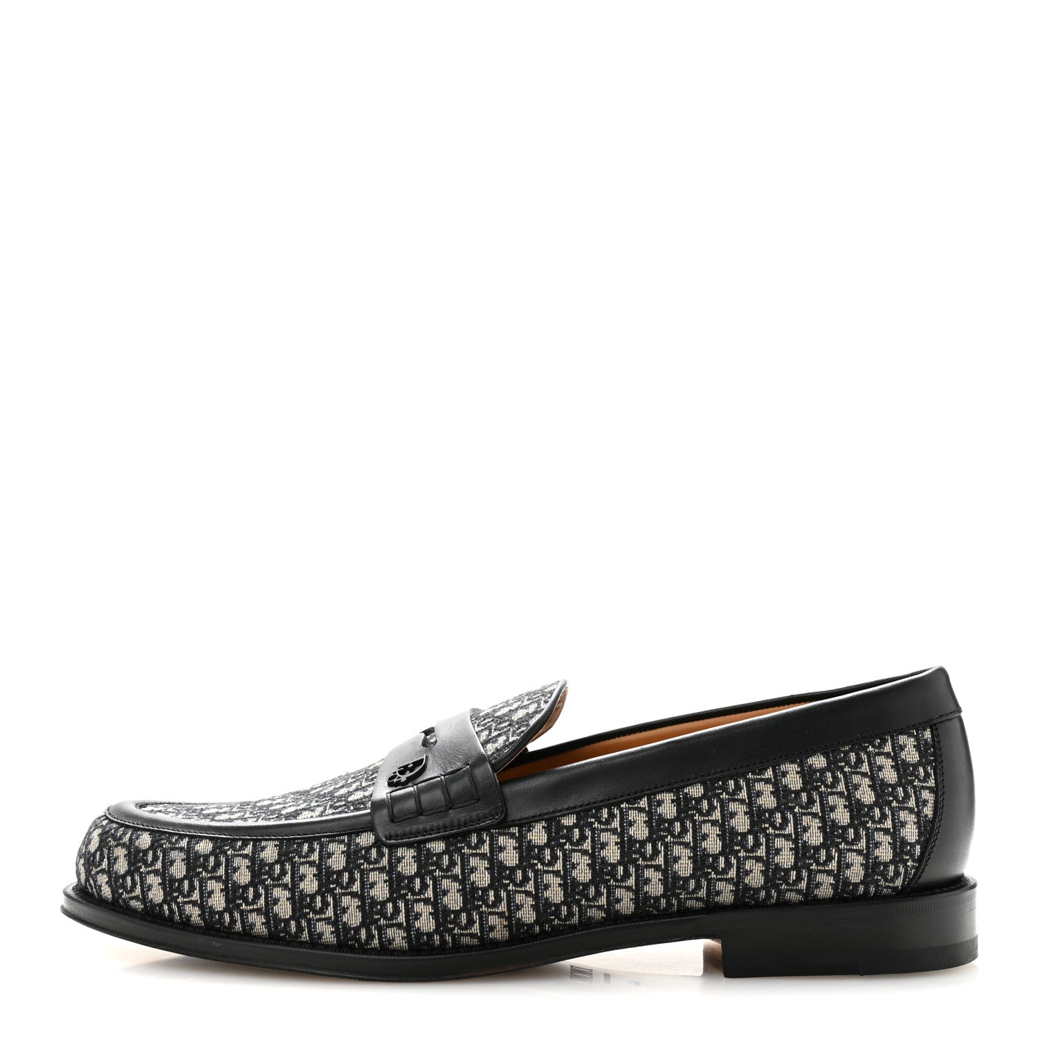 Christian Dior Calfskin Oblique Jacquard Mens Dior Granville Loafers 44 Black Beige 1 of 10