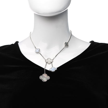 Van Cleef & Arpels 18K White Gold Mother of Pearl Chalcedony 6 Motifs Magic Alhambra Necklace 2 of 5