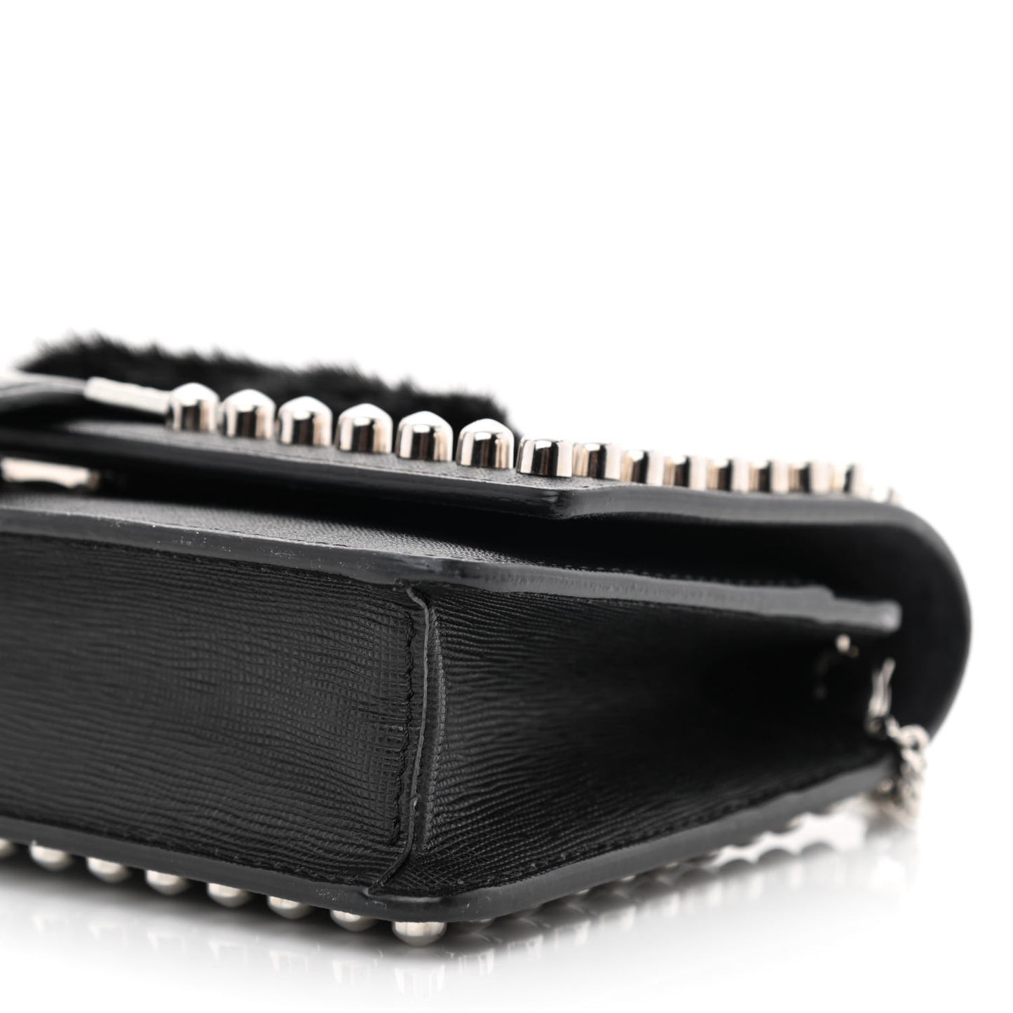 Vitello Elite Mink Fur Studded Karlito Tube Wallet on Chain Black