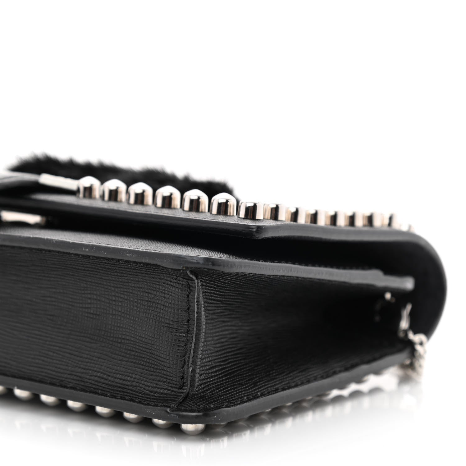 Fendi Vitello Elite Mink Fur Studded Karlito Tube Wallet on Chain Black 10 of 11
