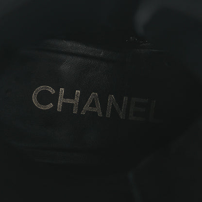 Chanel Shiny Calfskin Patent Quilted Chain Lace Up Combat Long Boots 37 Black 9 of 11
