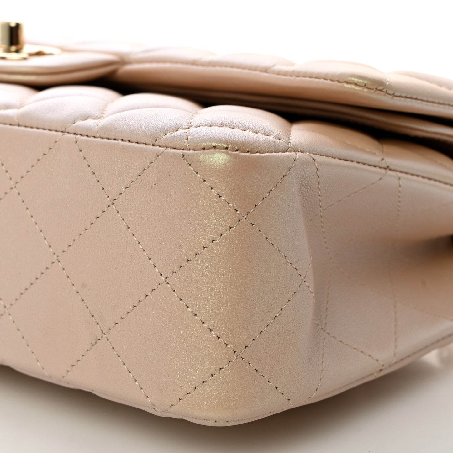 Iridescent Lambskin Quilted Medium Double Flap Beige