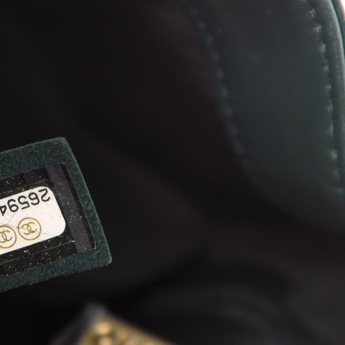 CHANE Glazed Calfskin Chevron Quilted Large Hampton Flap Dark Green