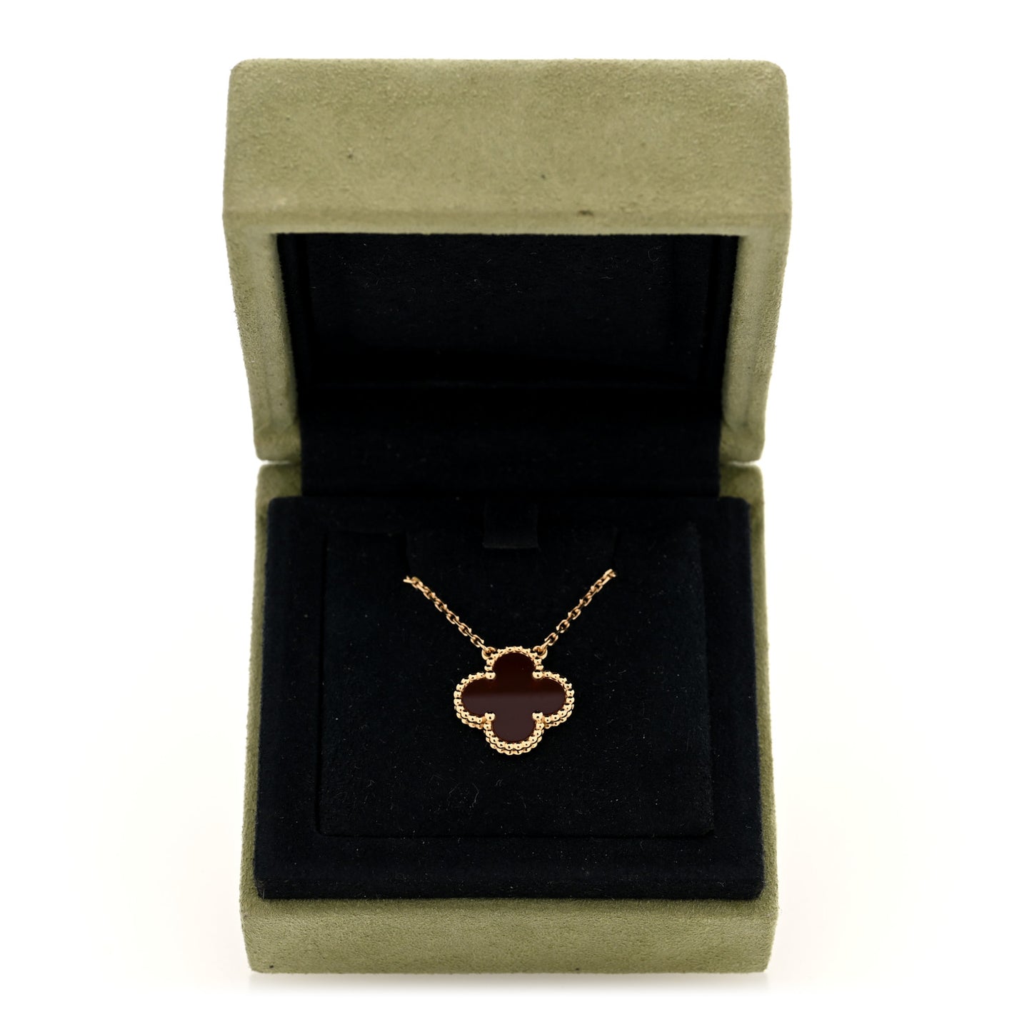 18K Yellow Gold Carnelian Vintage Alhambra Pendant Necklace
