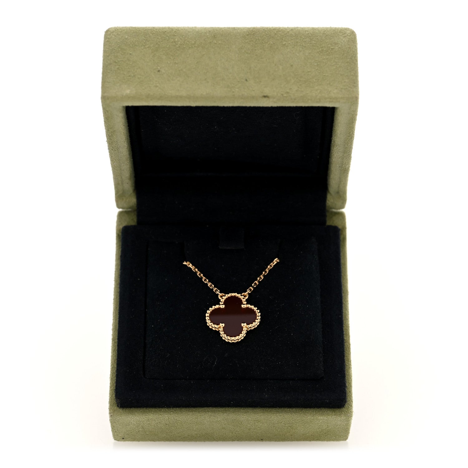 Van Cleef & Arpels 18K Yellow Gold Carnelian Vintage Alhambra Pendant Necklace 5 of 5