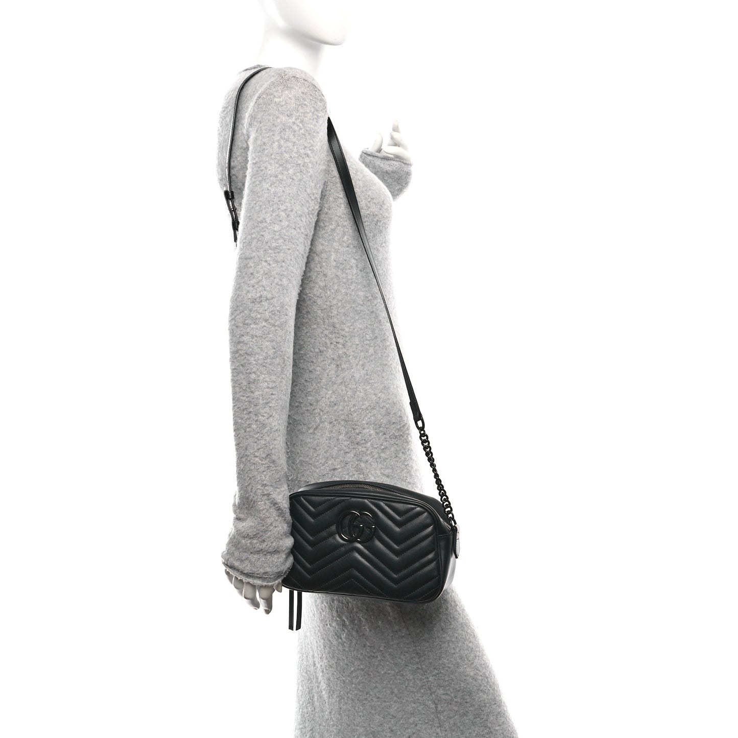 Calfskin Matelasse Monochrome Small GG Marmont Chain Shoulder Bag Black