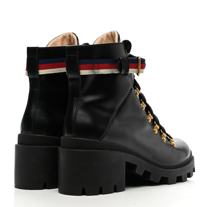 Gucci Calfskin Sylvie Web Womens Lace Up Combat Boots 39 Black 4 of 12