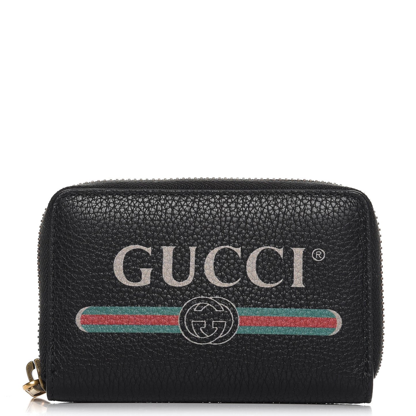 Calfskin Logo Zip Around Card Case Black