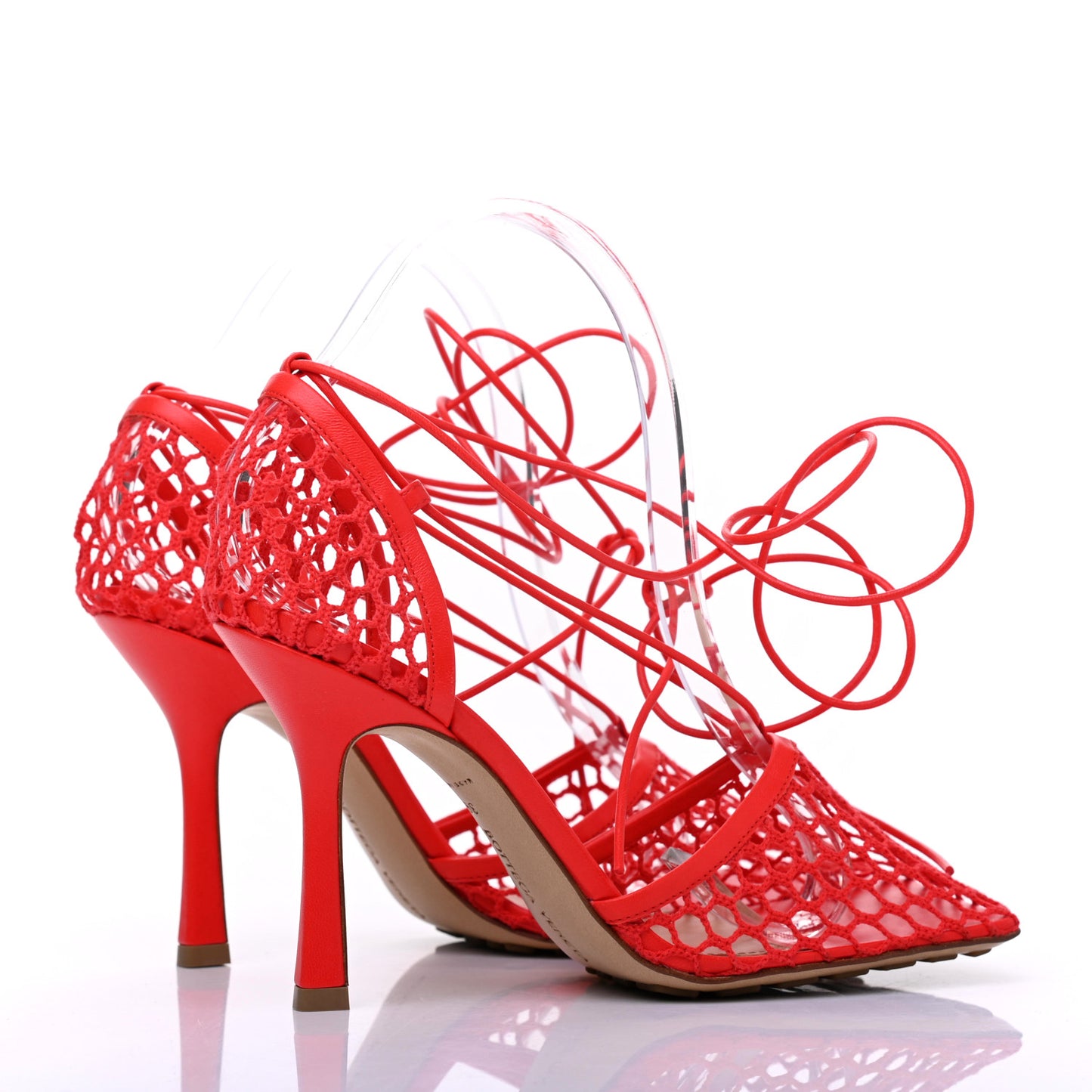 Mesh Nappa Stretch Ankle Tie Sandals 39 Tomato
