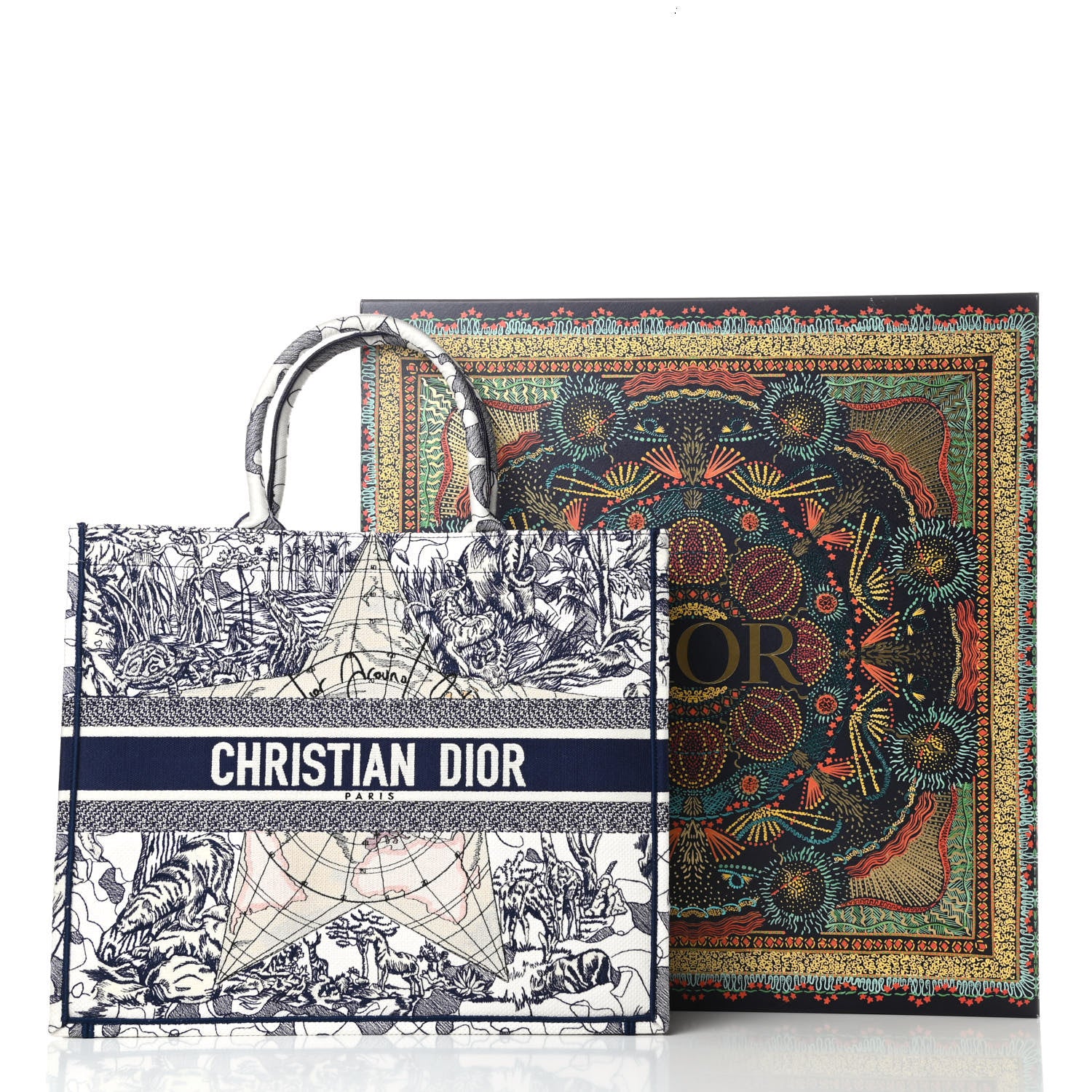 Christian Dior Canvas Embroidered Large Around The World Book Tote Blue 11 of 11