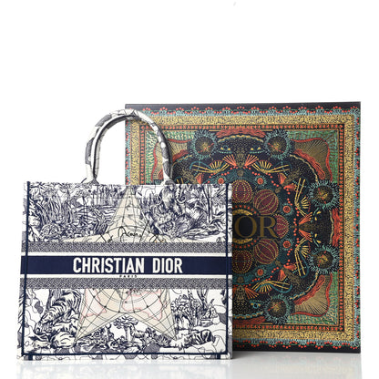 Christian Dior Canvas Embroidered Large Around The World Book Tote Blue 11 of 11