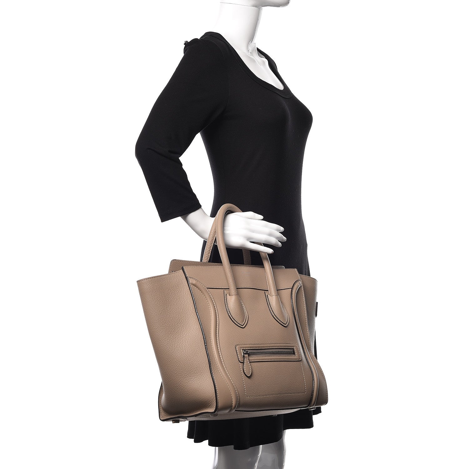 Celine Drummed Calfskin Mini Luggage Dune 2 of 14