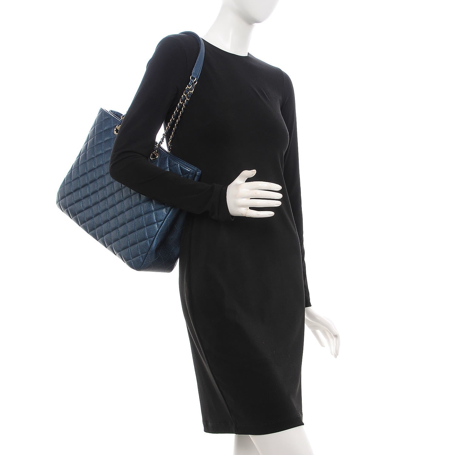 Chanel Metallic Caviar Quilted Large Classic Shopping Tote Dark Blue 2 of 7