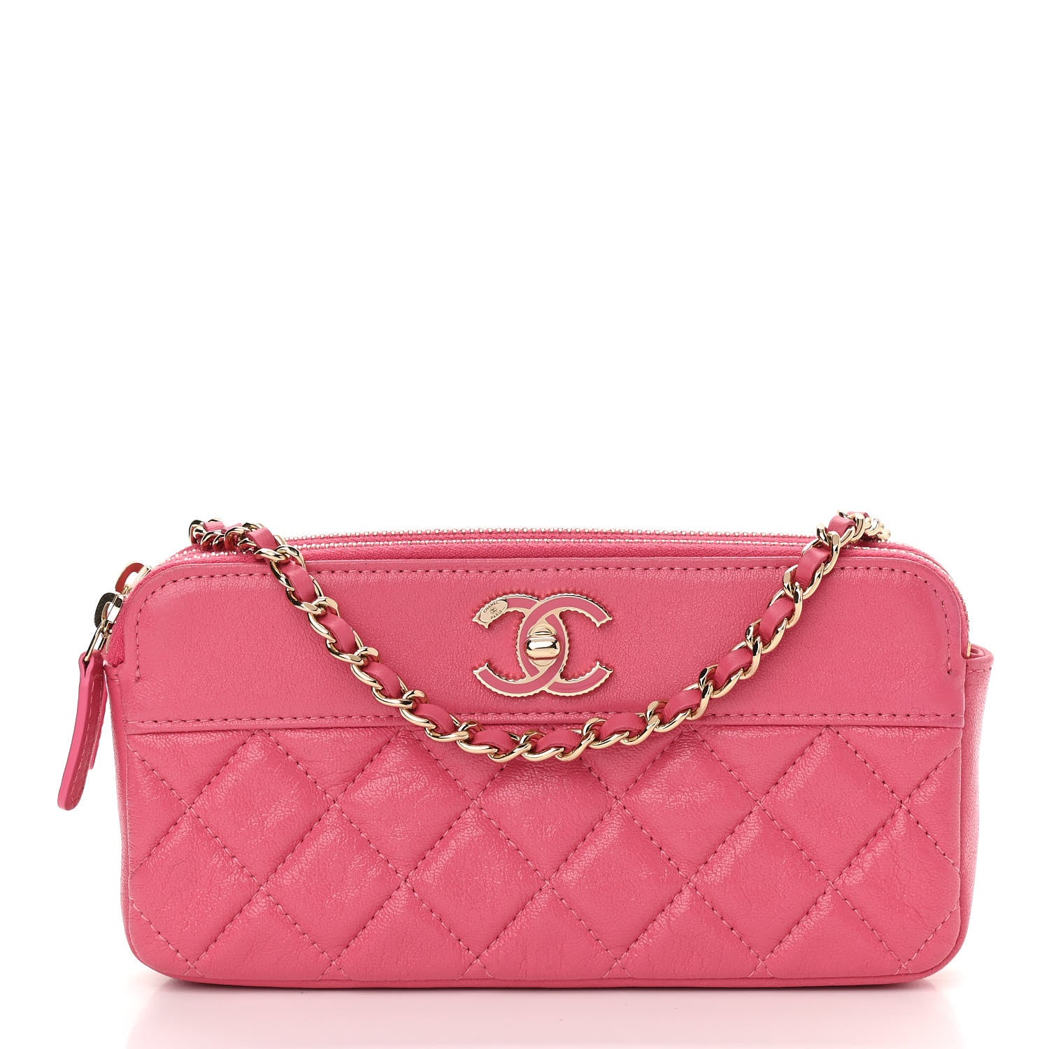 Chanel Metallic Sheepskin Quilted Small Vintage Mademoiselle Clutch With Chain Pink 1 of 13