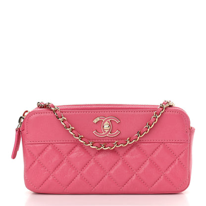 Chanel Metallic Sheepskin Quilted Small Vintage Mademoiselle Clutch With Chain Pink 1 of 13