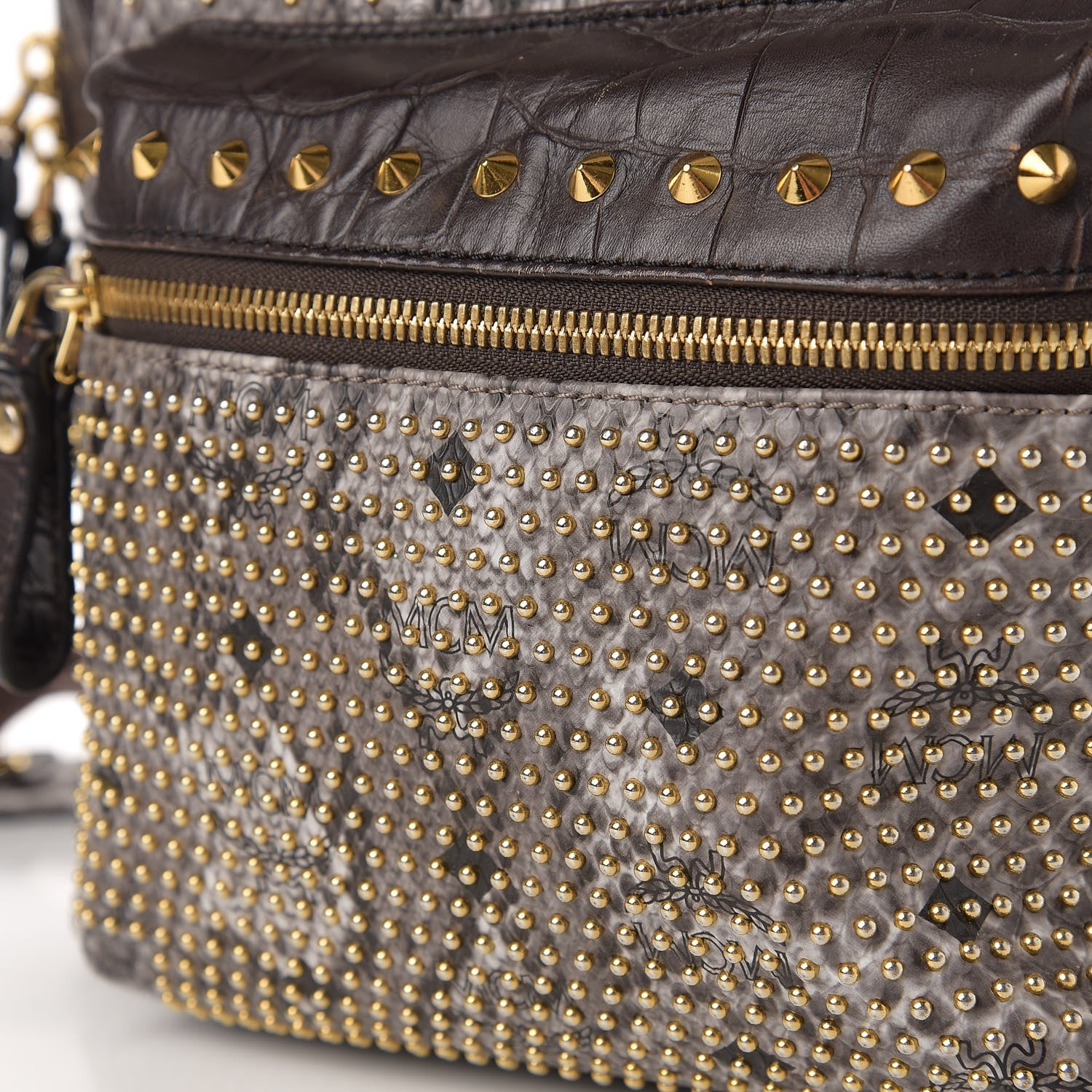 MCM Visetos Snakeskin Printed Studded Small Stark Backpack Light Grey 12 of 13