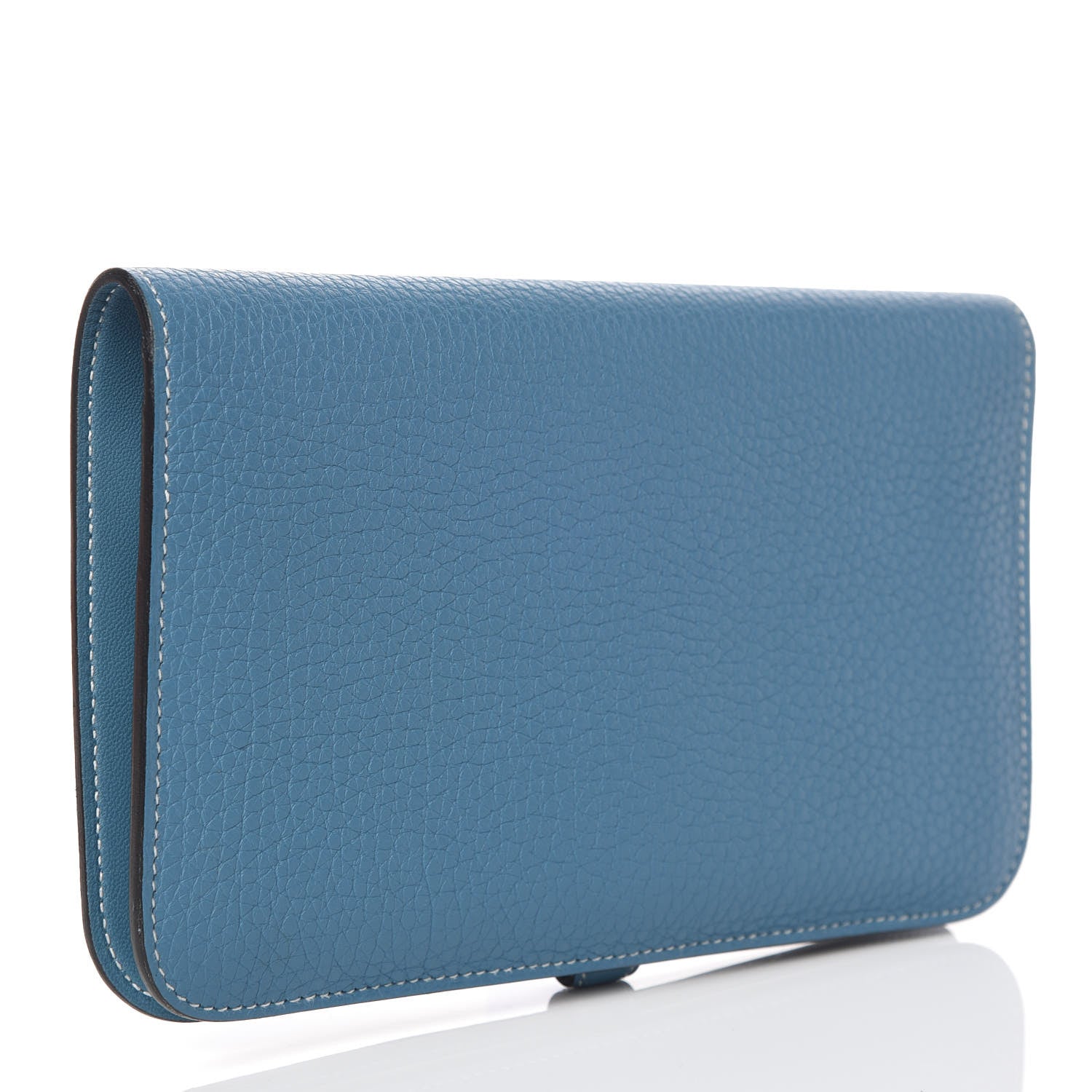 Hermes Taurillon Clemence Dogon Duo Wallet Blue Jean 3 of 9