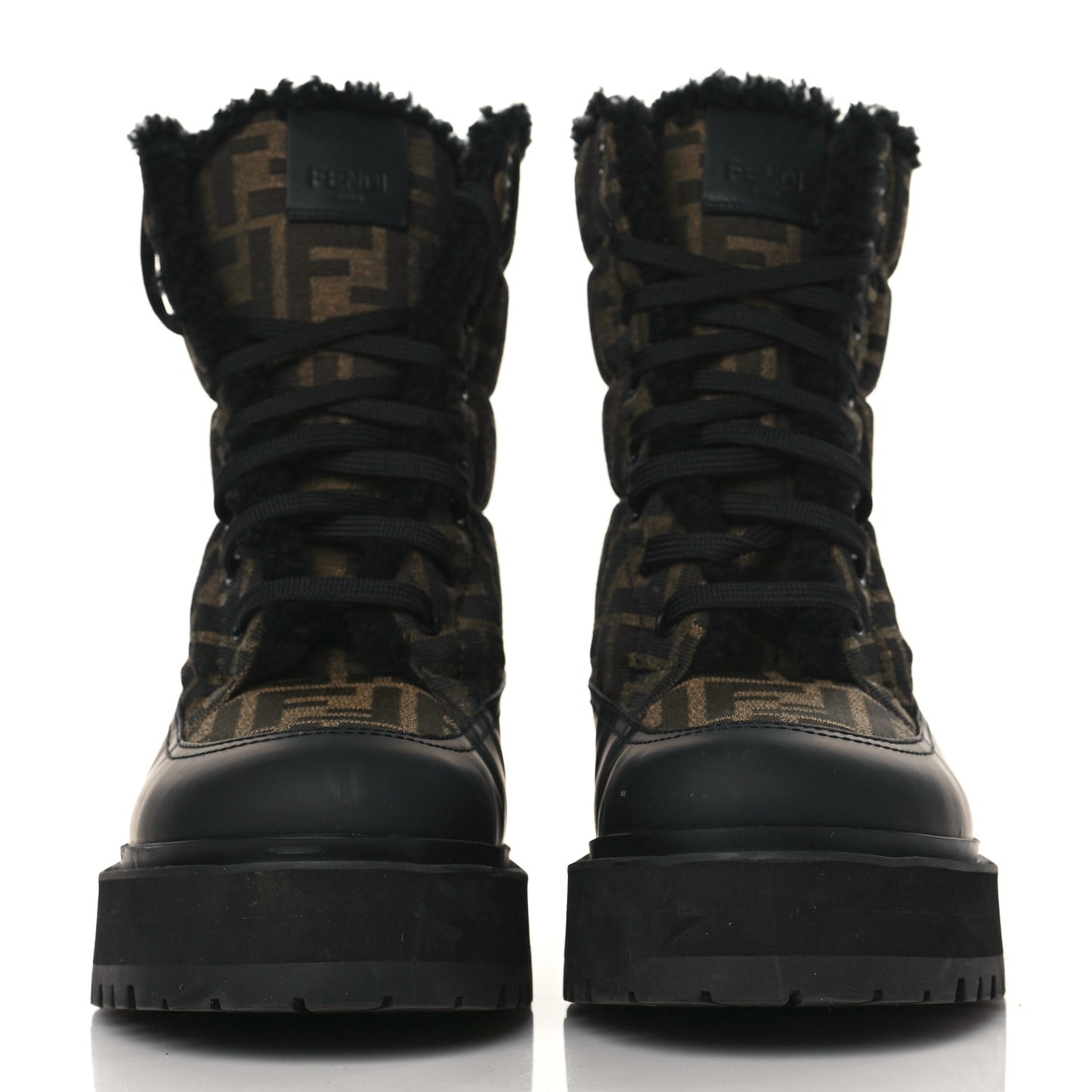 Vitello Nylon Jacquard Fabric FF Signature Biker Boots 39.5 Black Tobacco