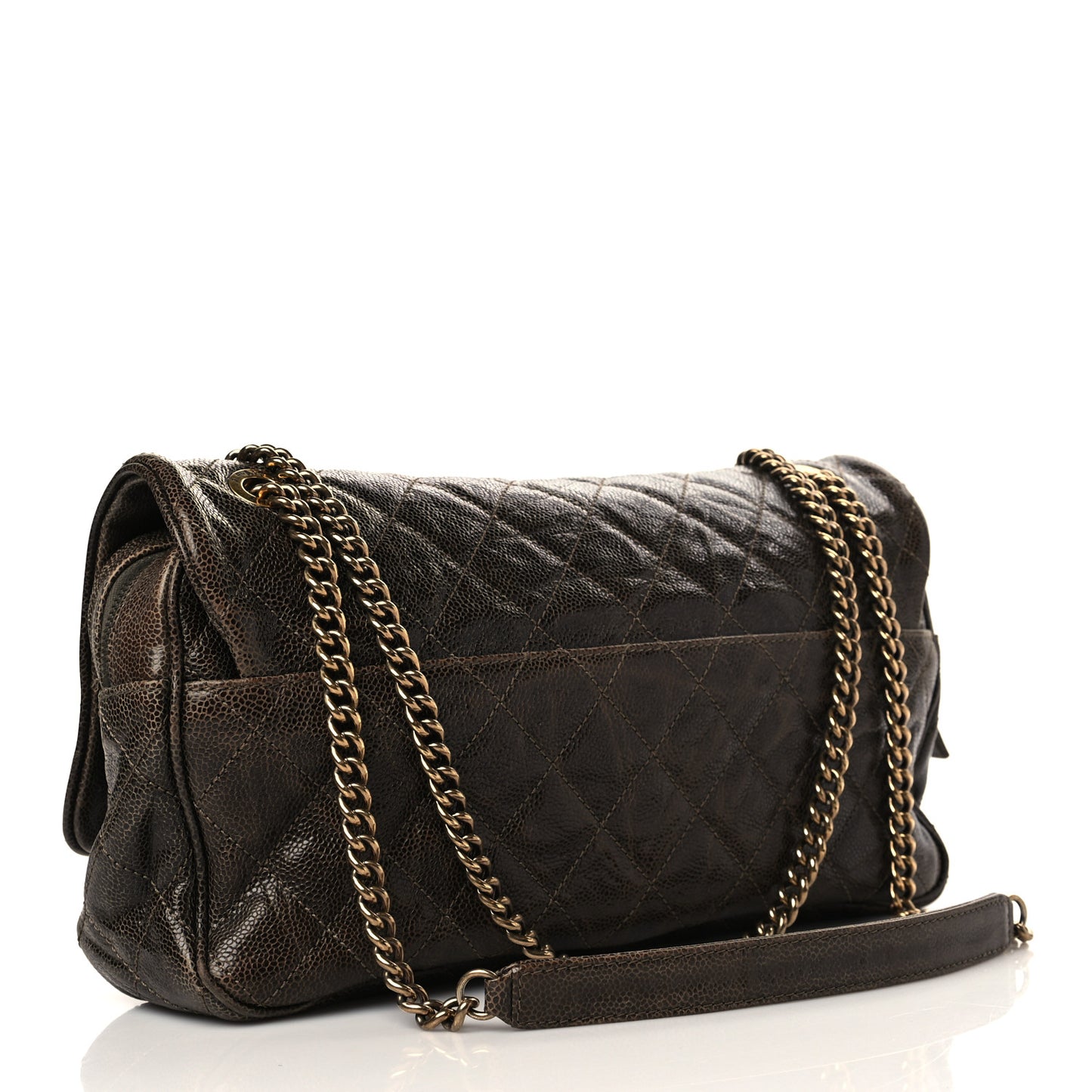 Iridescent Caviar Quilted Large Chic Flap Brown
