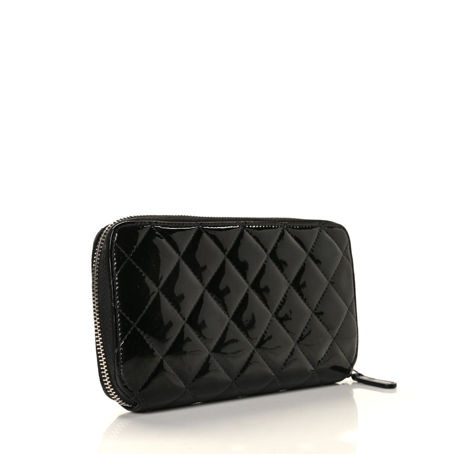 Patent Quilted Small Zip Around Wallet Black
